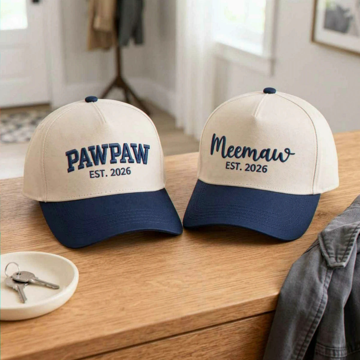 Matching Meemaw and Pawpaw Snapback Hat, Embroidered Est Year Baseball Cap, Gift for New Grandma Grandpa
