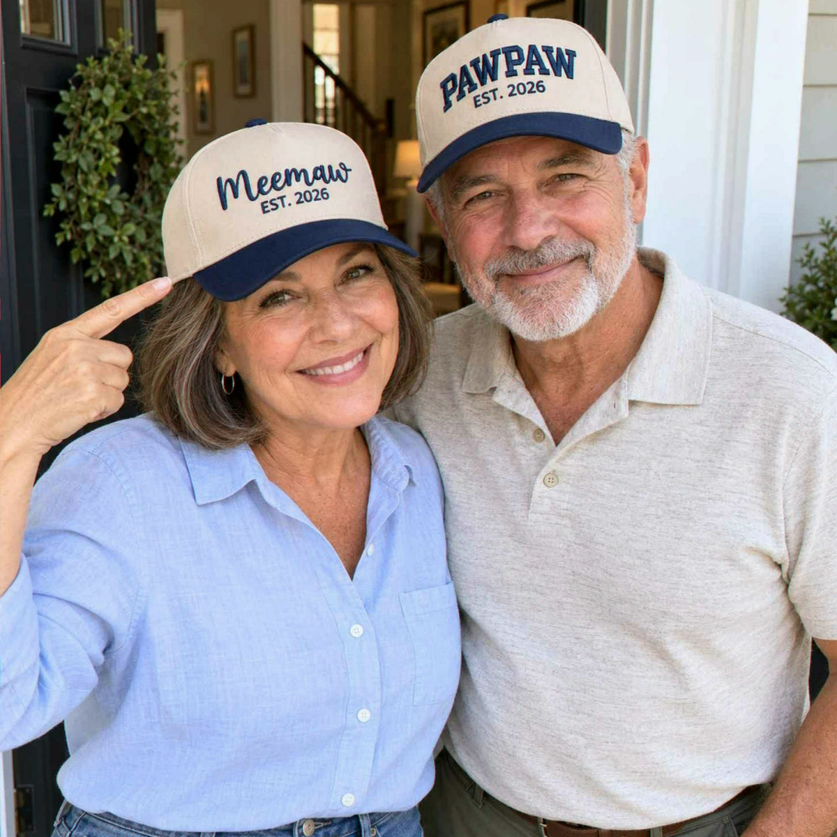 Matching Meemaw and Pawpaw Snapback Hat, Embroidered Est Year Baseball Cap, Gift for New Grandma Grandpa