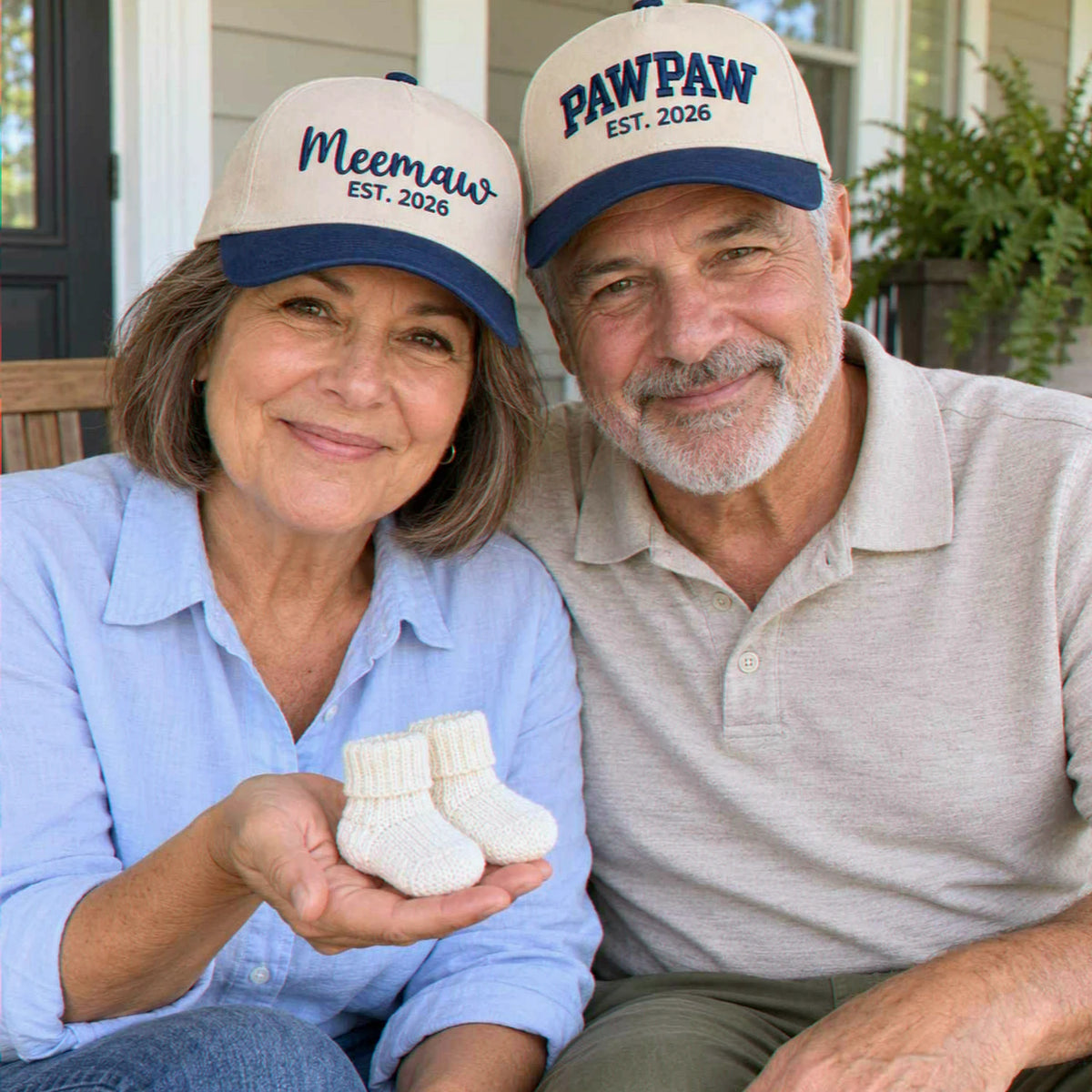 Matching Meemaw and Pawpaw Snapback Hat, Embroidered Est Year Baseball Cap, Gift for New Grandma Grandpa