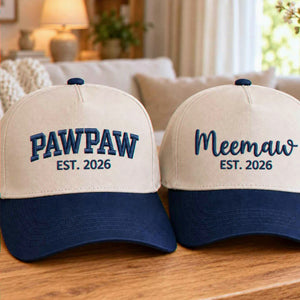 Matching Meemaw and Pawpaw Snapback Hat, Embroidered Est Year Baseball Cap, Gift for New Grandma Grandpa