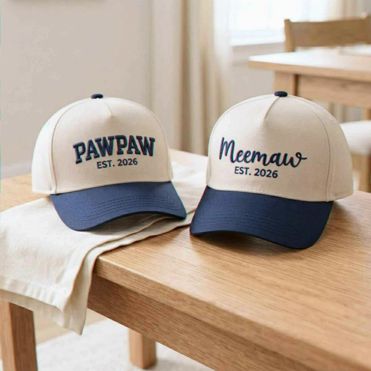 Matching Meemaw and Pawpaw Snapback Hat, Embroidered Est Year Baseball Cap, Gift for New Grandma Grandpa