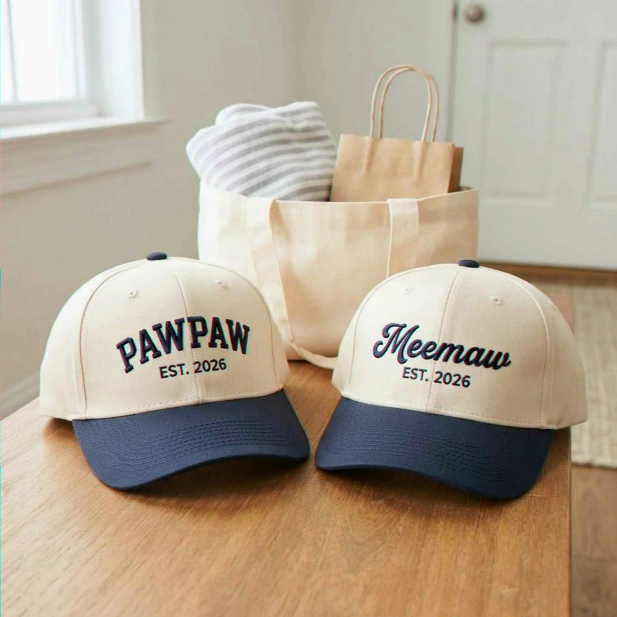 Matching Meemaw and Pawpaw Snapback Hat, Embroidered Est Year Baseball Cap, Gift for New Grandma Grandpa