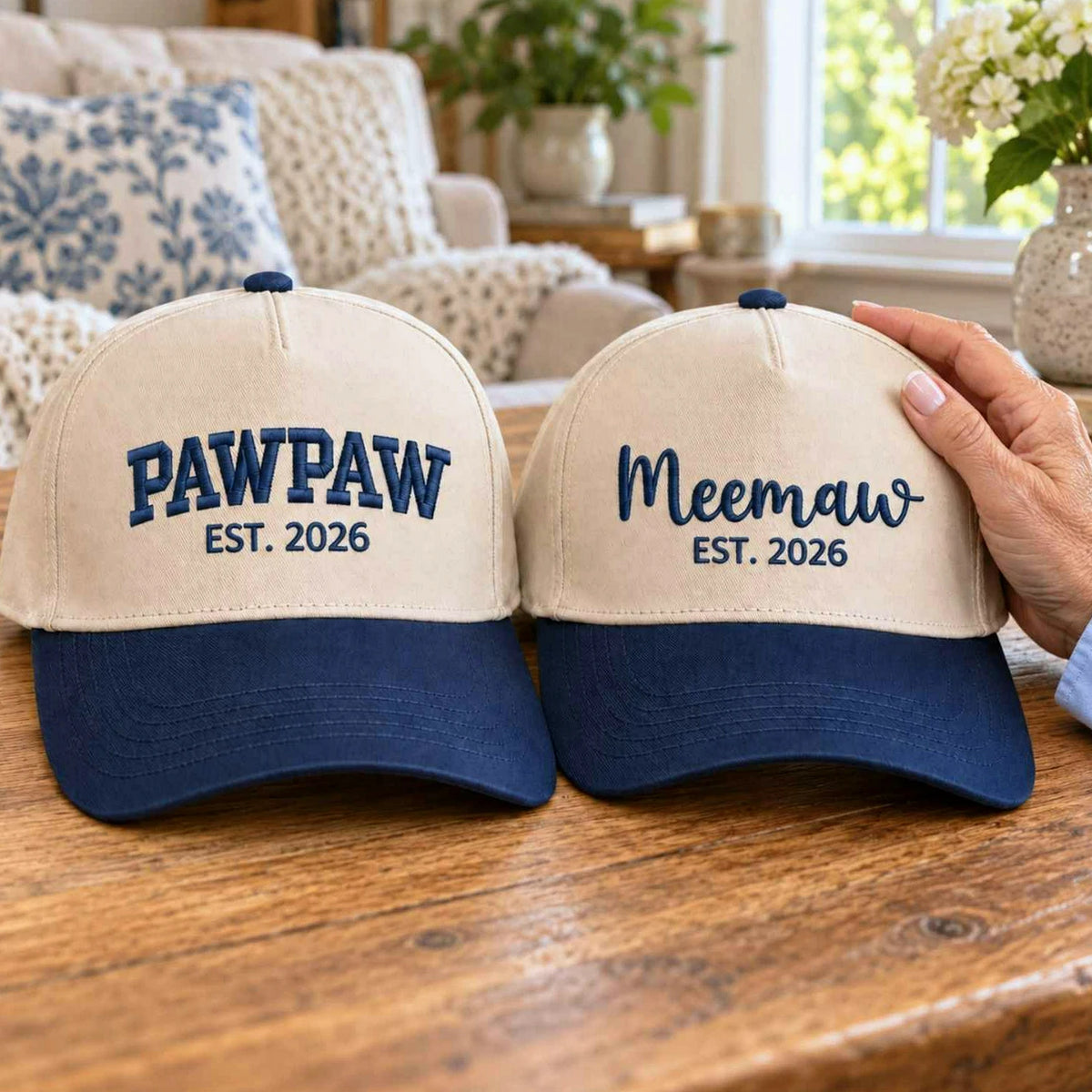 Matching Meemaw and Pawpaw Snapback Hat, Embroidered Est Year Baseball Cap, Gift for New Grandma Grandpa