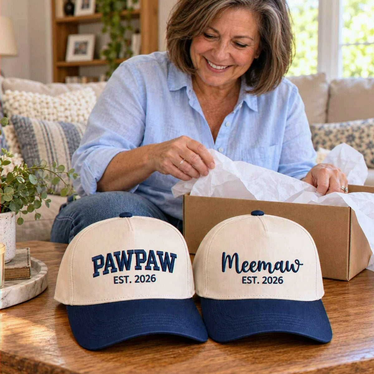 Matching Meemaw and Pawpaw Snapback Hat, Embroidered Est Year Baseball Cap, Gift for New Grandma Grandpa