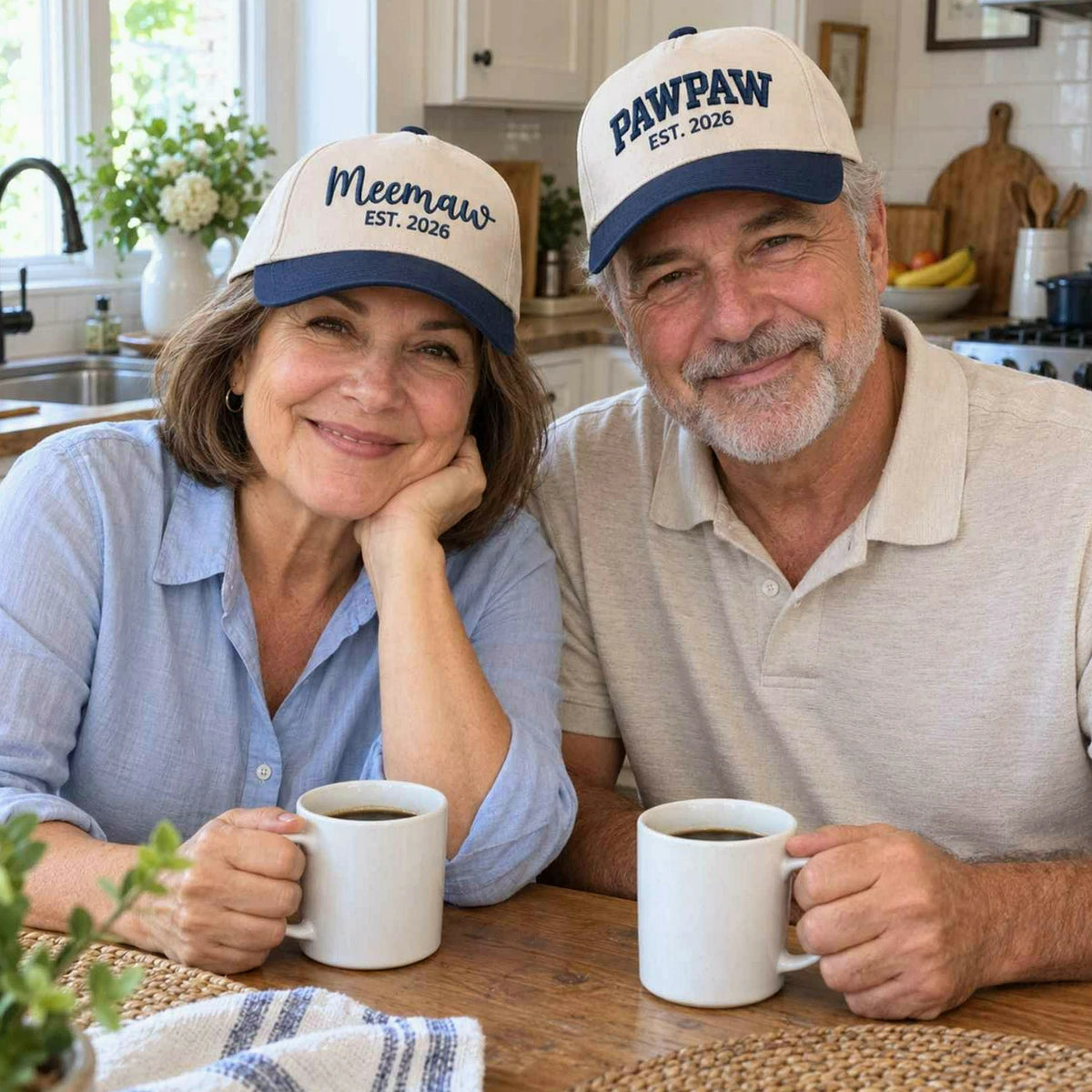Matching Meemaw and Pawpaw Snapback Hat, Embroidered Est Year Baseball Cap, Gift for New Grandma Grandpa