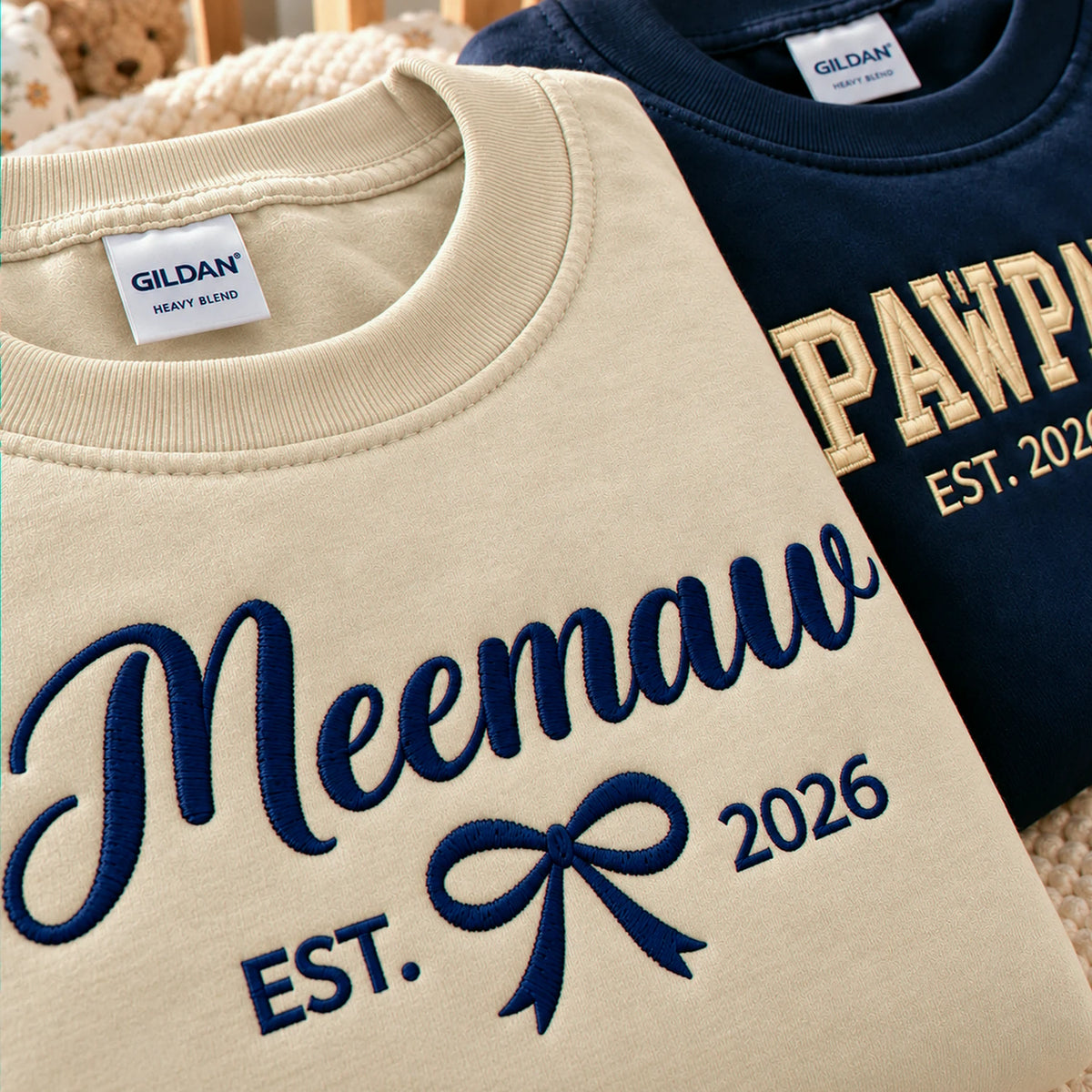 Matching Meemaw and Pawpaw Sweatshirts, Custom Embroidered Name Crewneck, First Christmas Grandparents Gift