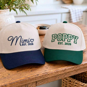 Matching Mimi and Poppy Snapback Hat, Embroidered Est Year Baseball Cap, Birthday Gift for Grandpa Grandma