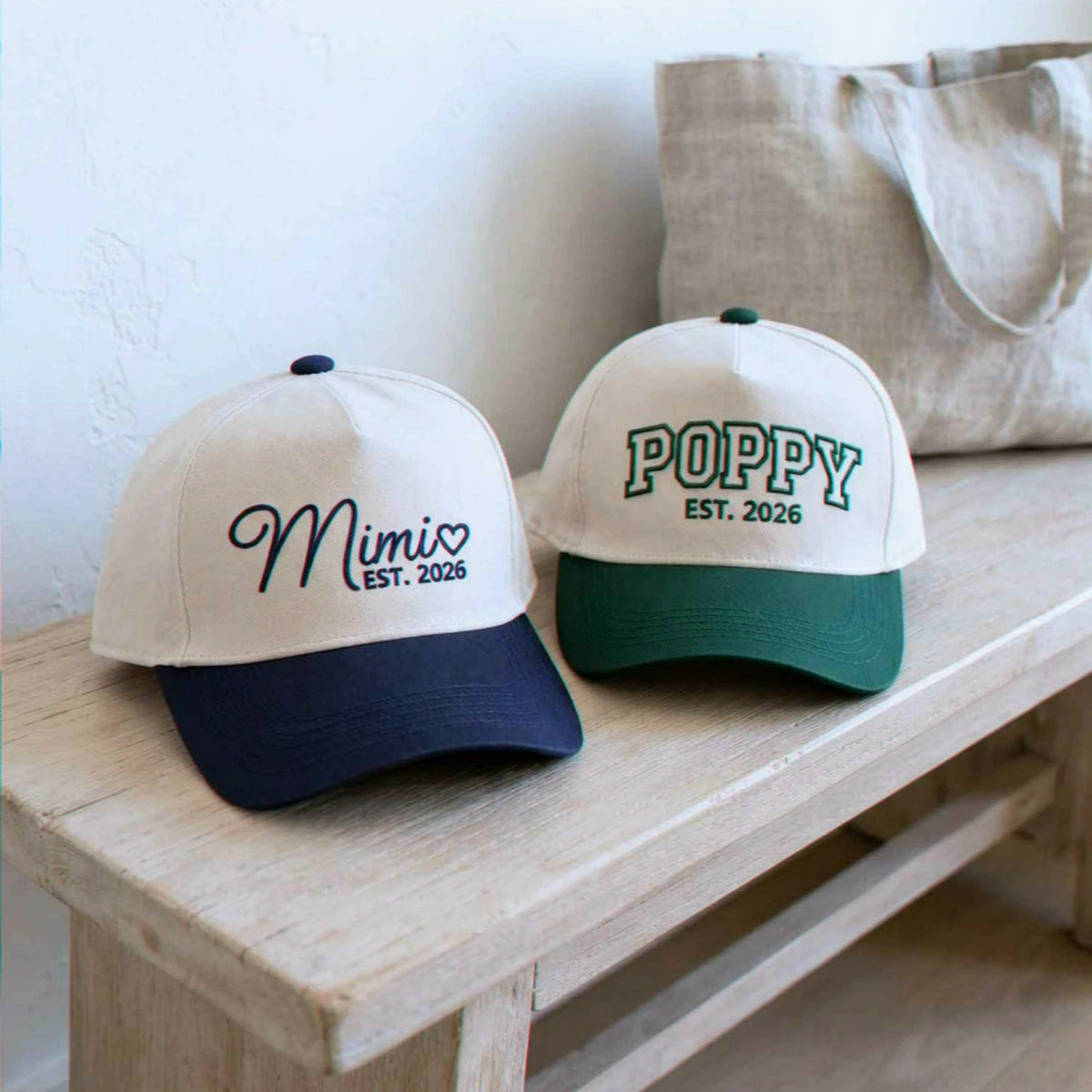 Matching Mimi and Poppy Snapback Hat, Embroidered Est Year Baseball Cap, Birthday Gift for Grandpa Grandma
