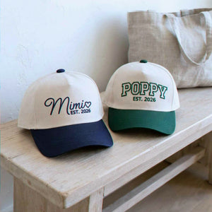 Matching Mimi and Poppy Snapback Hat, Embroidered Est Year Baseball Cap, Birthday Gift for Grandpa Grandma