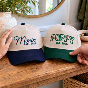 Matching Mimi and Poppy Snapback Hat, Embroidered Est Year Baseball Cap, Birthday Gift for Grandpa Grandma