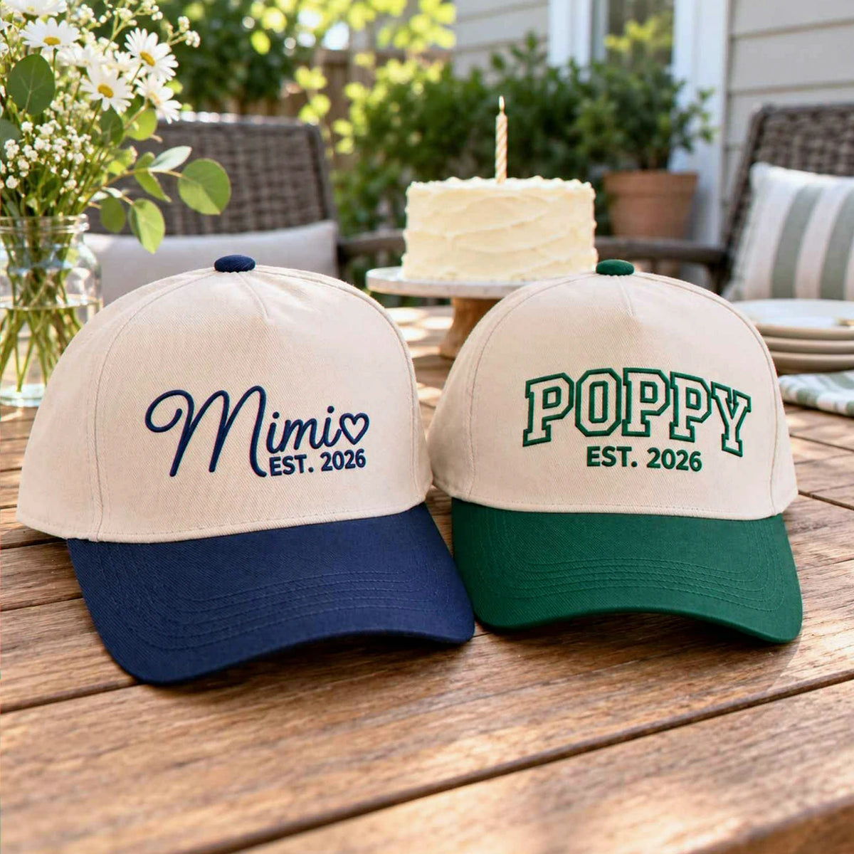 Matching Mimi and Poppy Snapback Hat, Embroidered Est Year Baseball Cap, Birthday Gift for Grandpa Grandma