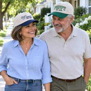 Matching Mimi and Poppy Snapback Hat, Embroidered Est Year Baseball Cap, Birthday Gift for Grandpa Grandma