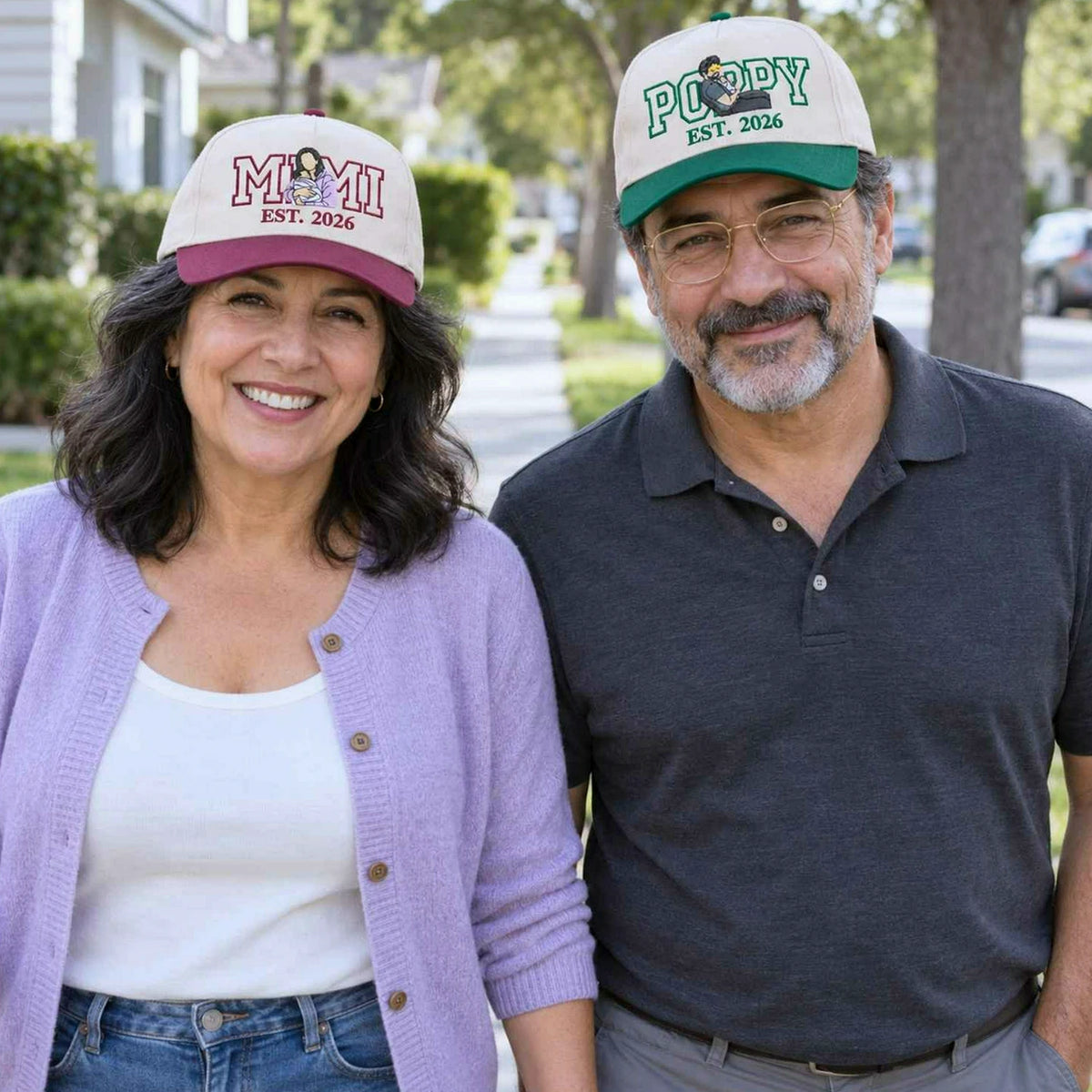 Custom Mimi and Poppy Portrait Snapback Hat, Embroidered from Photo Baseball Cap, Grandma and Grandpa Gifts