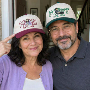 Custom Mimi and Poppy Portrait Snapback Hat, Embroidered from Photo Baseball Cap, Grandma and Grandpa Gifts
