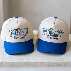 Custom Mimi and Poppy Portrait Snapback Hat, Embroidered from Photo Baseball Cap, Grandma and Grandpa Gifts