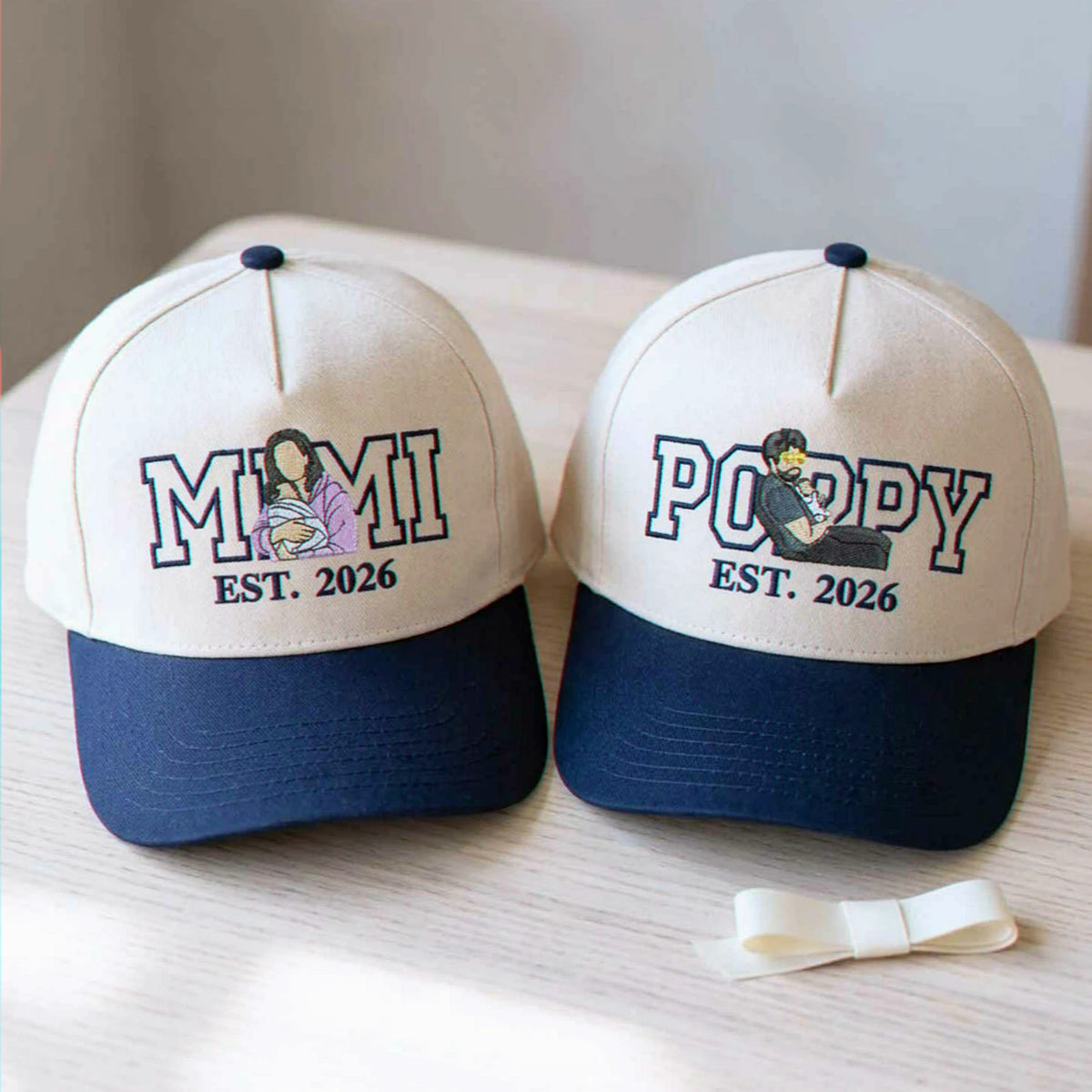 Custom Mimi and Poppy Portrait Snapback Hat, Embroidered from Photo Baseball Cap, Grandma and Grandpa Gifts