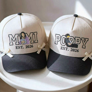Custom Mimi and Poppy Portrait Snapback Hat, Embroidered from Photo Baseball Cap, Grandma and Grandpa Gifts