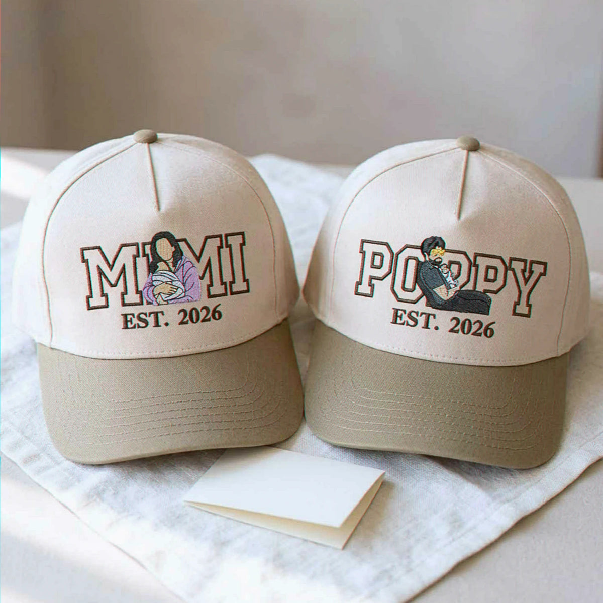 Custom Mimi and Poppy Portrait Snapback Hat, Embroidered from Photo Baseball Cap, Grandma and Grandpa Gifts