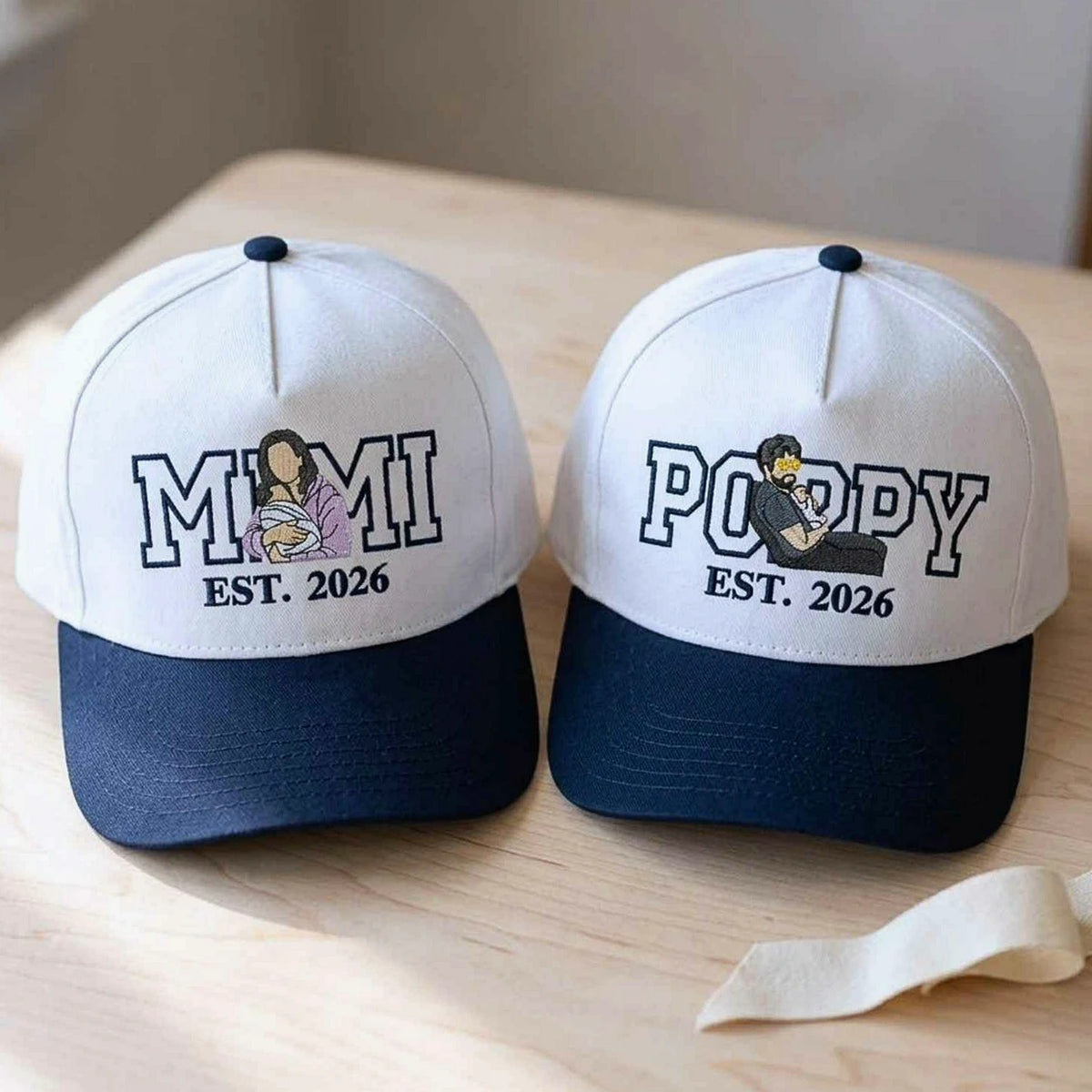 Custom Mimi and Poppy Portrait Snapback Hat, Embroidered from Photo Baseball Cap, Grandma and Grandpa Gifts