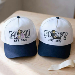Custom Mimi and Poppy Portrait Snapback Hat, Embroidered from Photo Baseball Cap, Grandma and Grandpa Gifts