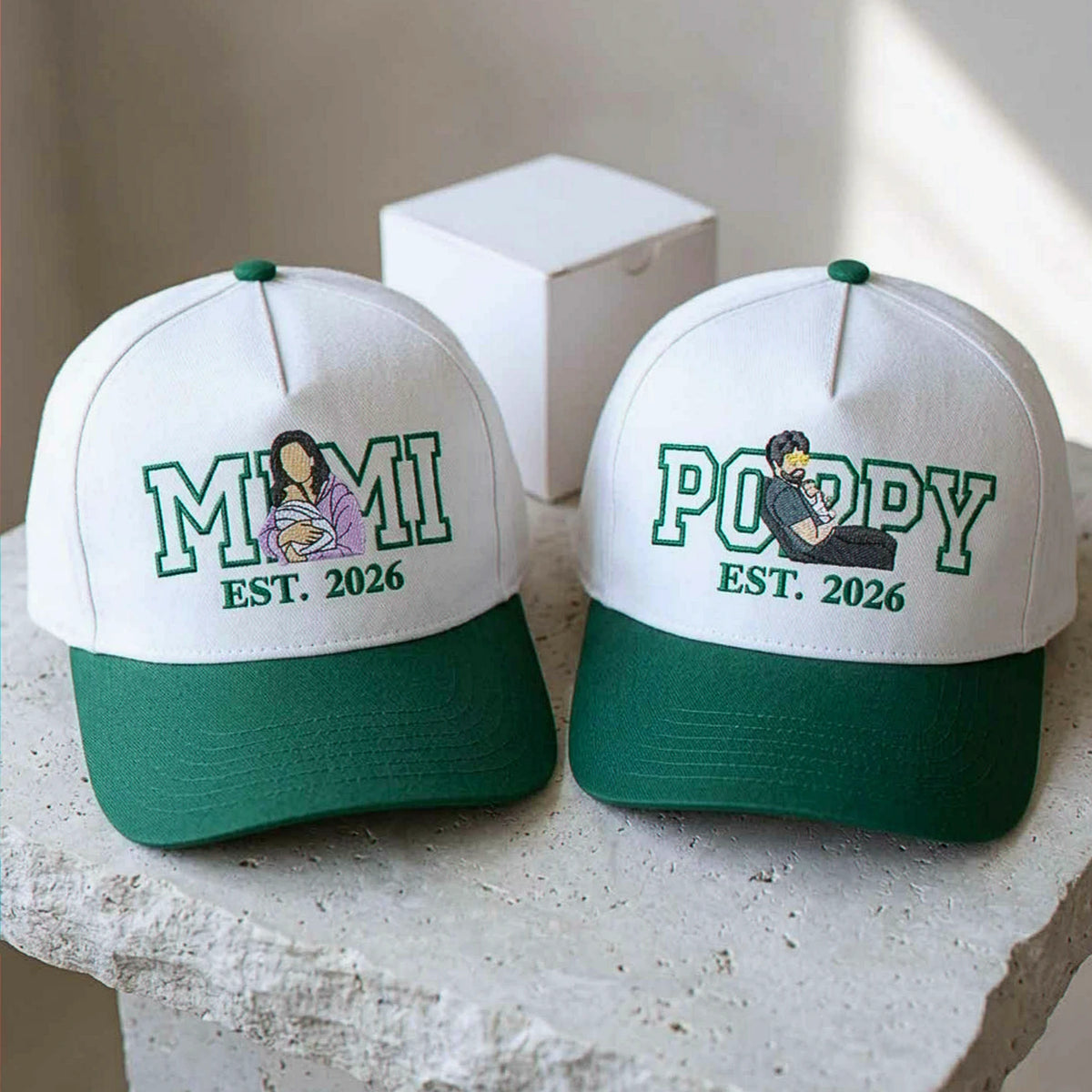 Custom Mimi and Poppy Portrait Snapback Hat, Embroidered from Photo Baseball Cap, Grandma and Grandpa Gifts
