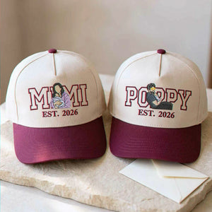 Custom Mimi and Poppy Portrait Snapback Hat, Embroidered from Photo Baseball Cap, Grandma and Grandpa Gifts