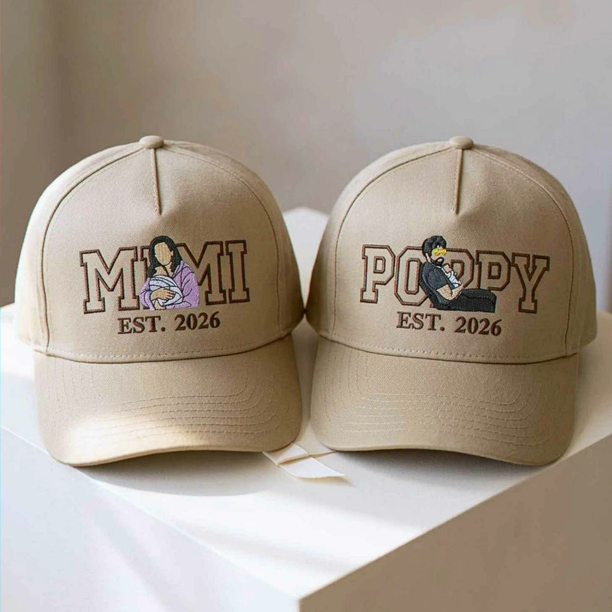 Custom Mimi and Poppy Portrait Snapback Hat, Embroidered from Photo Baseball Cap, Grandma and Grandpa Gifts