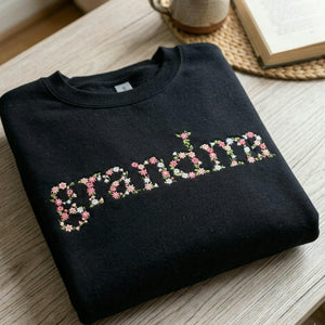 Custom Grandma Sweatshirt with Floral - Embroidered Mini, Gigi, Nana Crewneck with Kid's Names
