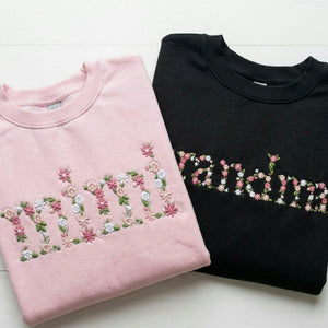 Custom Grandma Sweatshirt with Floral - Embroidered Mini, Gigi, Nana Crewneck with Kid's Names