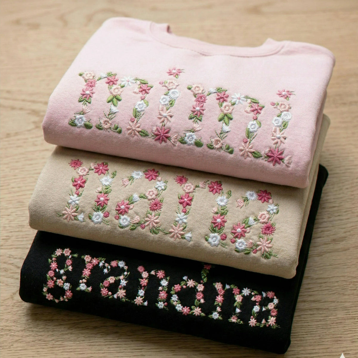 Custom Grandma Sweatshirt with Floral - Embroidered Mini, Gigi, Nana Crewneck with Kid's Names