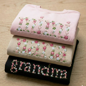 Custom Grandma Sweatshirt with Floral - Embroidered Mini, Gigi, Nana Crewneck with Kid's Names