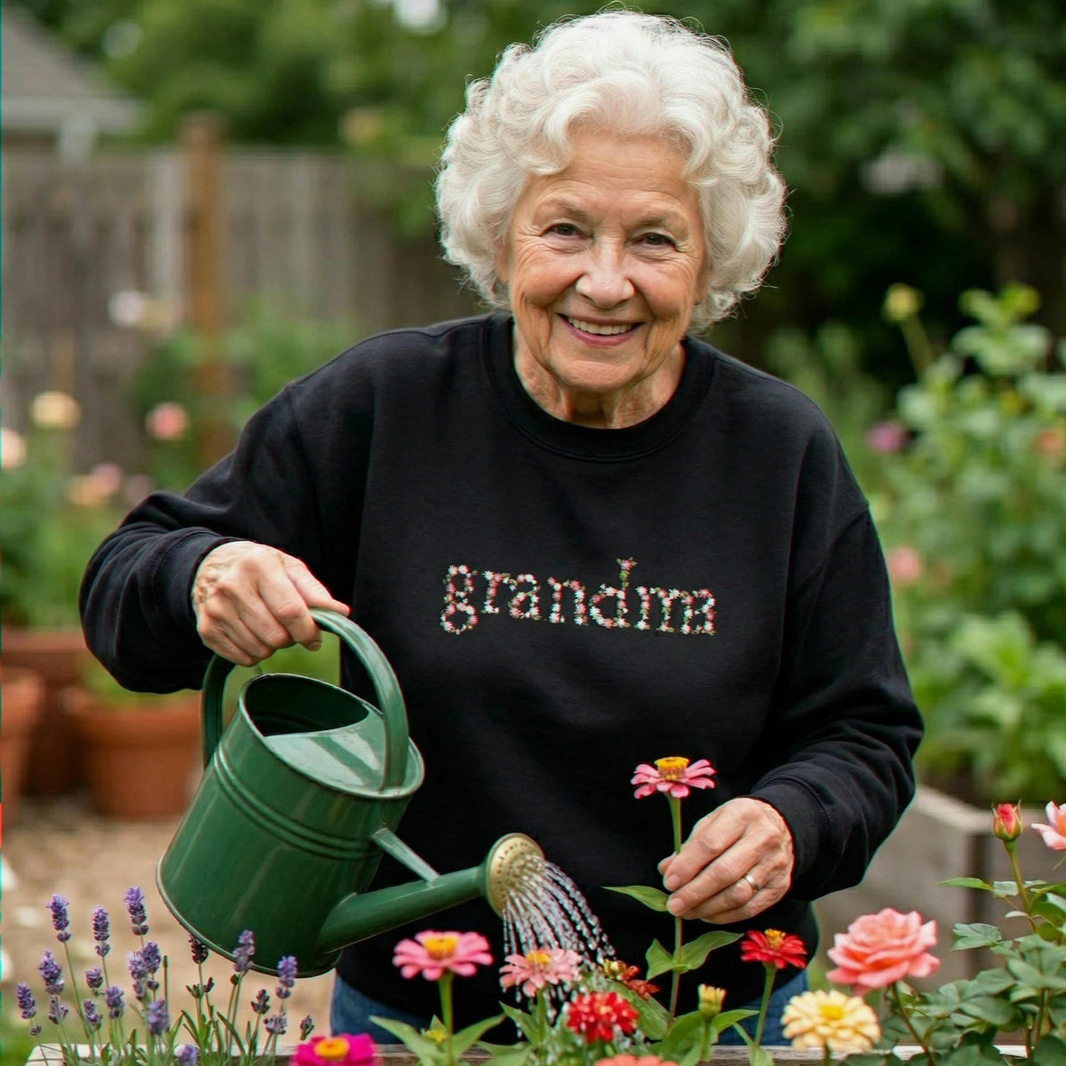 Custom Grandma Sweatshirt with Floral - Embroidered Mini, Gigi, Nana Crewneck with Kid's Names