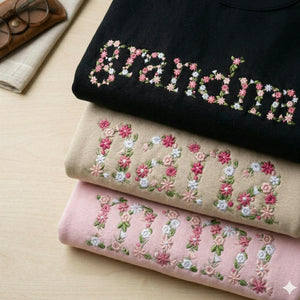 Custom Grandma Sweatshirt with Floral - Embroidered Mini, Gigi, Nana Crewneck with Kid's Names