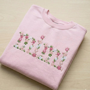 Custom Grandma Sweatshirt with Floral - Embroidered Mini, Gigi, Nana Crewneck with Kid's Names