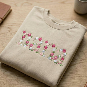 Custom Grandma Sweatshirt with Floral - Embroidered Mini, Gigi, Nana Crewneck with Kid's Names