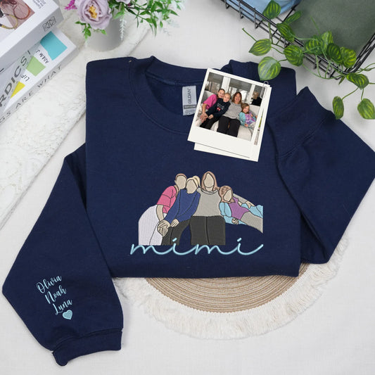 Custom Mimi Photo Portrait Embroidered Sweatshirt Hoodie - Personalized Mother's Day Gift for Grandma
