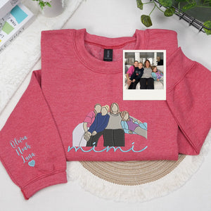 Custom Mimi Photo Portrait Embroidered Sweatshirt Hoodie - Personalized Mother's Day Gift for Grandma