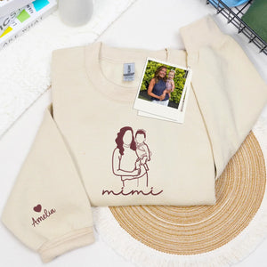 Custom Mimi Photo Line Art Embroidered Sweatshirt Hoodie - Personalized Mother's Day 2026 Gift