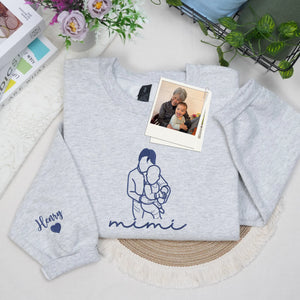 Custom Mimi Photo Line Art Embroidered Sweatshirt Hoodie - Personalized Mother's Day 2026 Gift