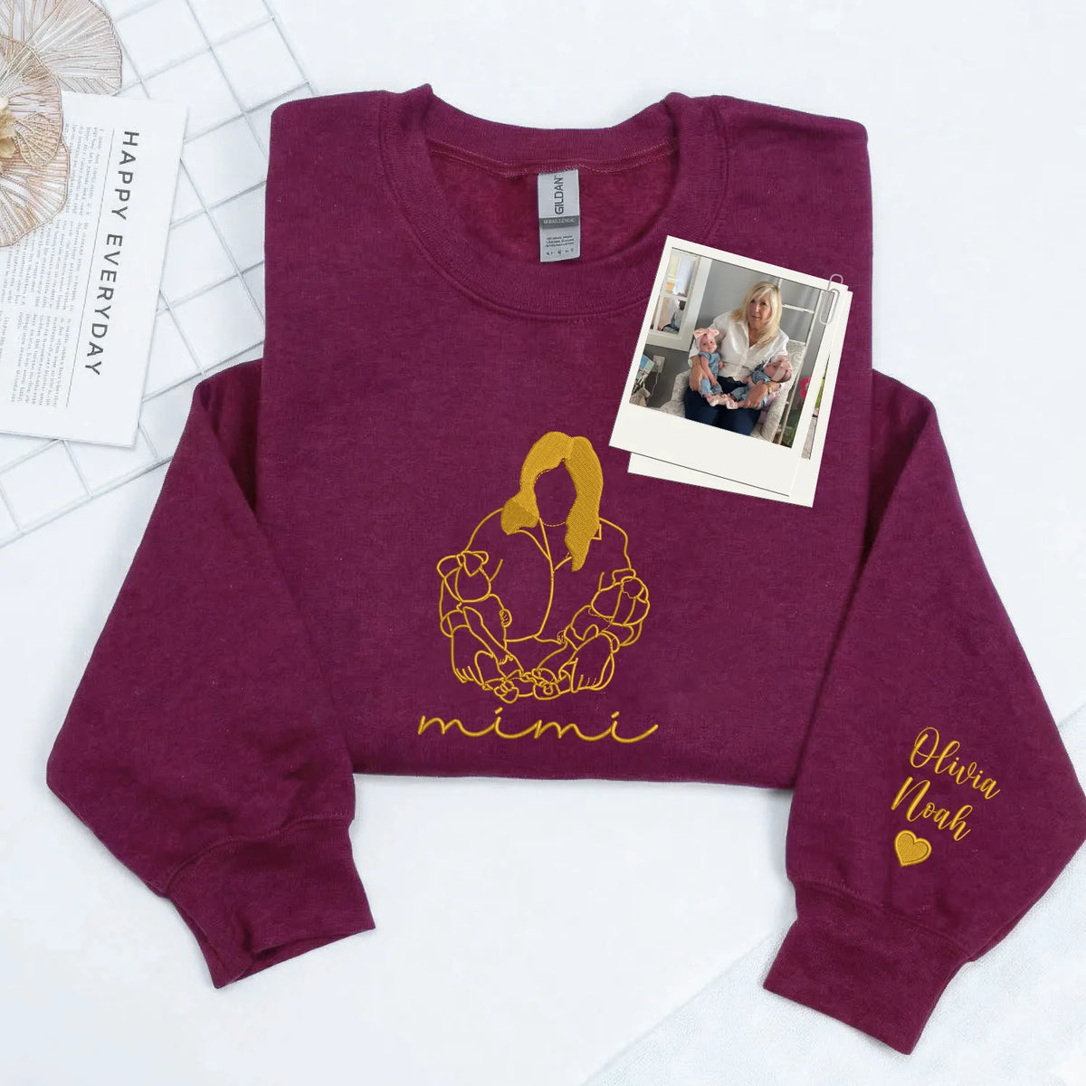Custom Mimi Photo Line Art Embroidered Sweatshirt Hoodie - Personalized Mother's Day 2026 Gift