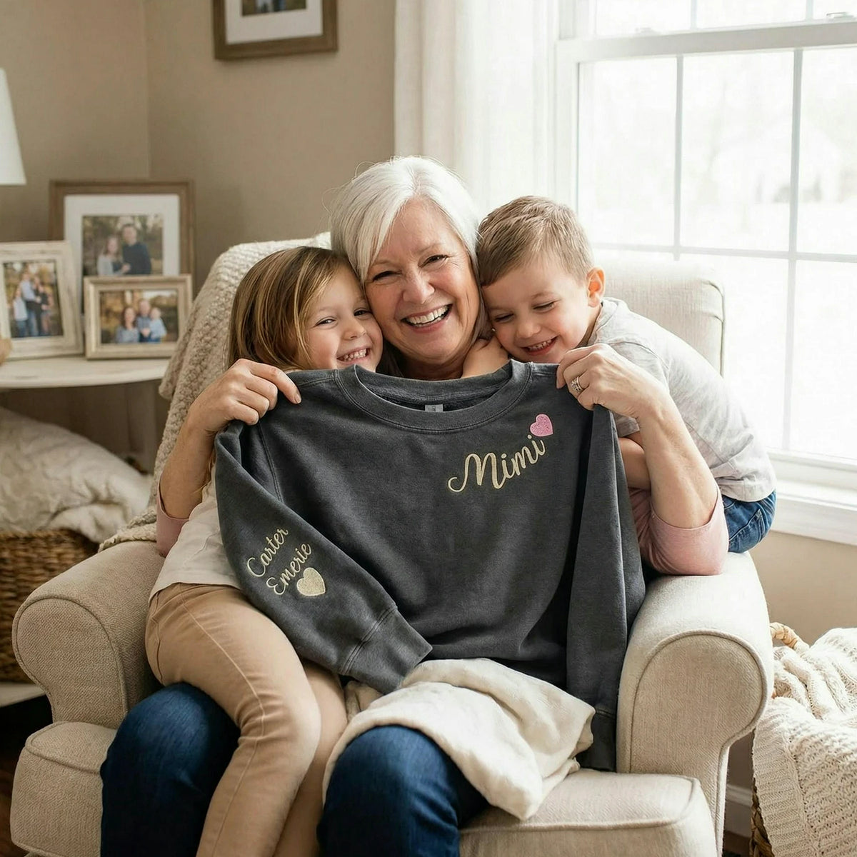 Personalized Embroidered Mimi Sweatshirt with Grandkids Names, Promoted to Grandma Gift