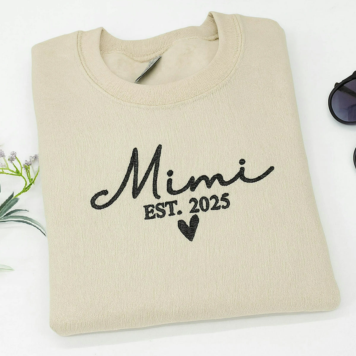 Embroidered Mimi EST Heart Hoodie - Personalized Grandkid Names, Promoted to Mimi Gift