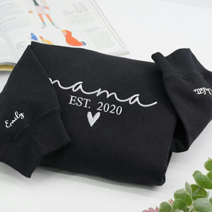 Embroidered Mimi EST Heart Hoodie - Personalized Grandkid Names, Promoted to Mimi Gift