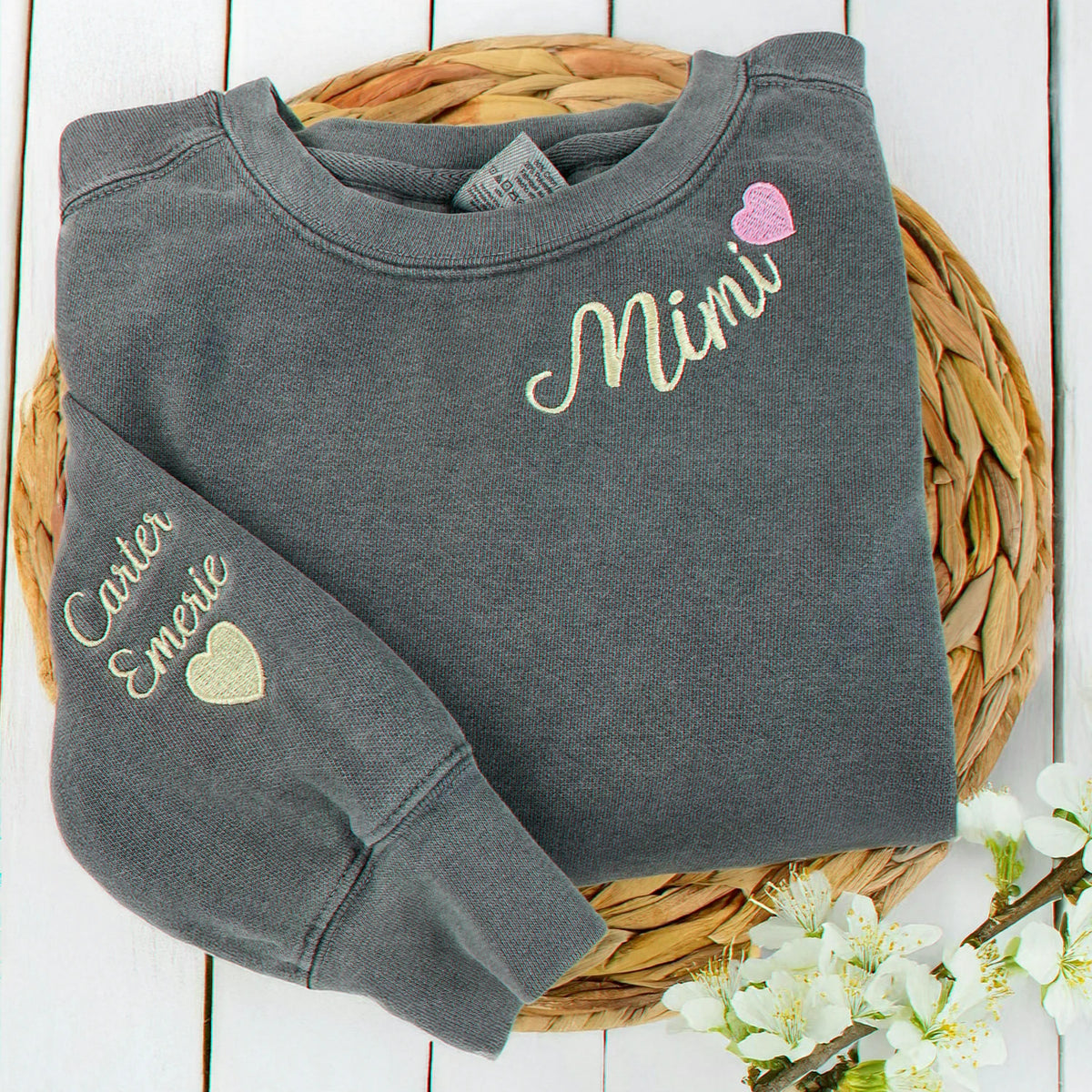 Personalized Embroidered Mimi Sweatshirt with Grandkids Names, Promoted to Grandma Gift