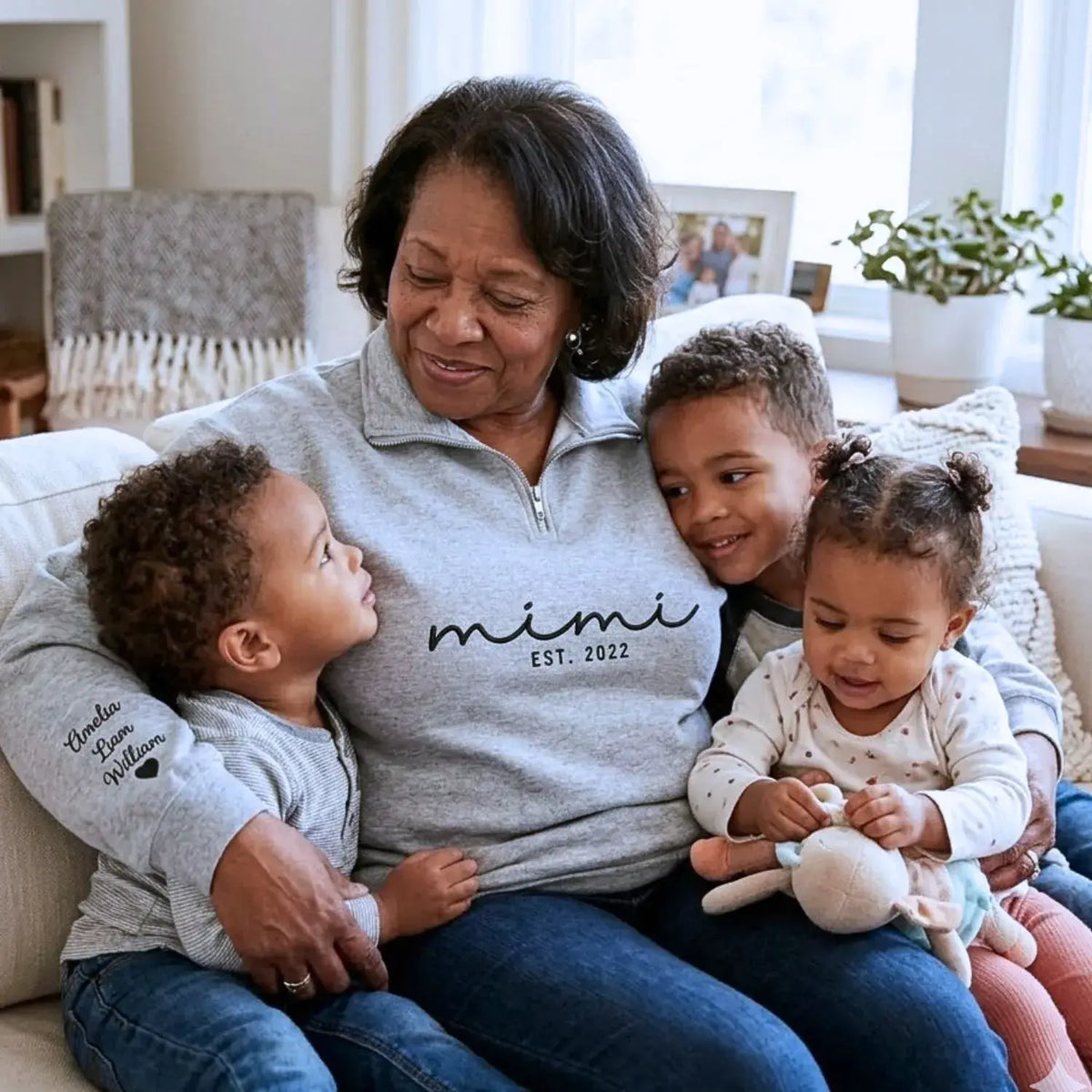 personalized mimi quarter zip sweatshirt embroidered with grandkids names custom grandma gift