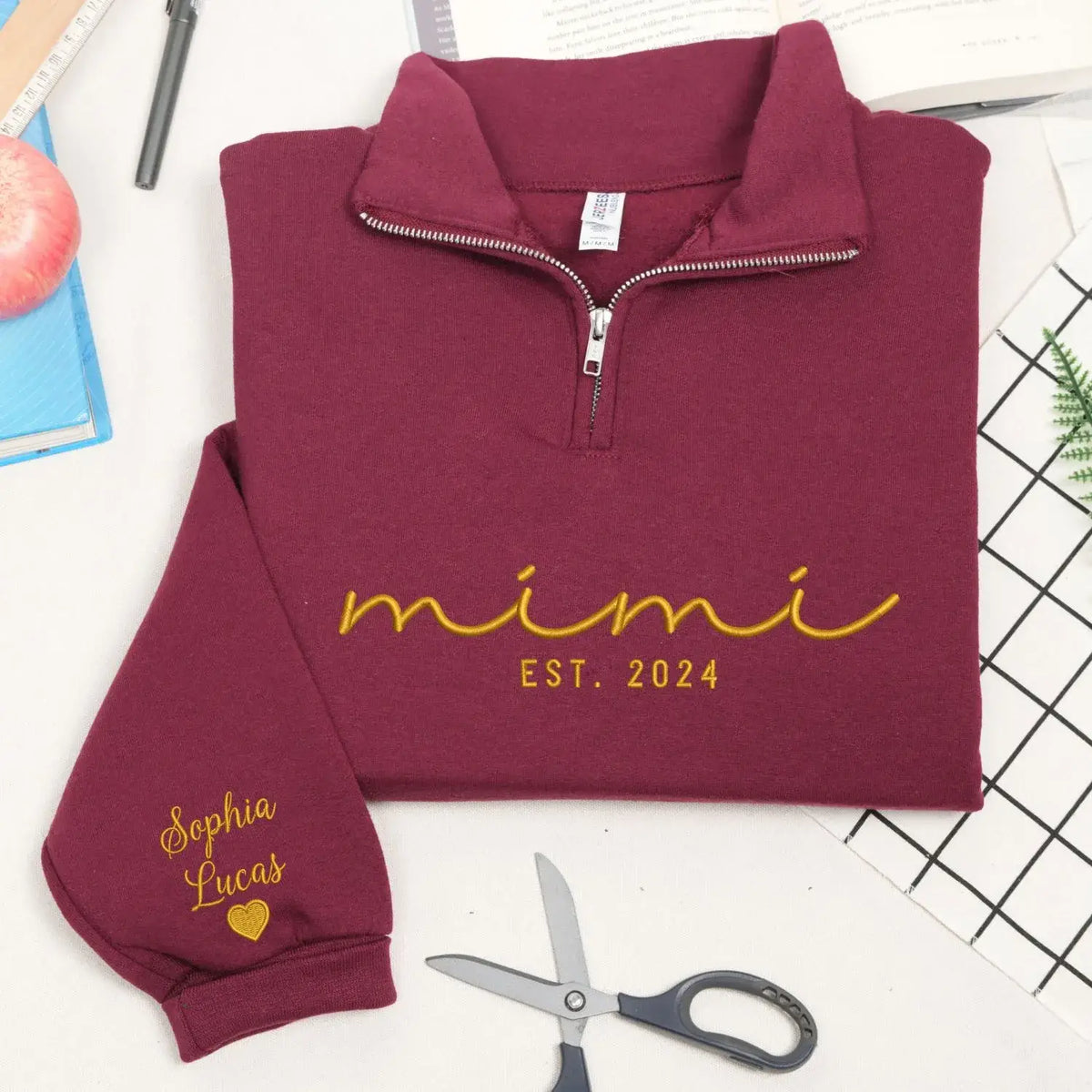 personalized mimi quarter zip sweatshirt embroidered with grandkids names custom grandma gift