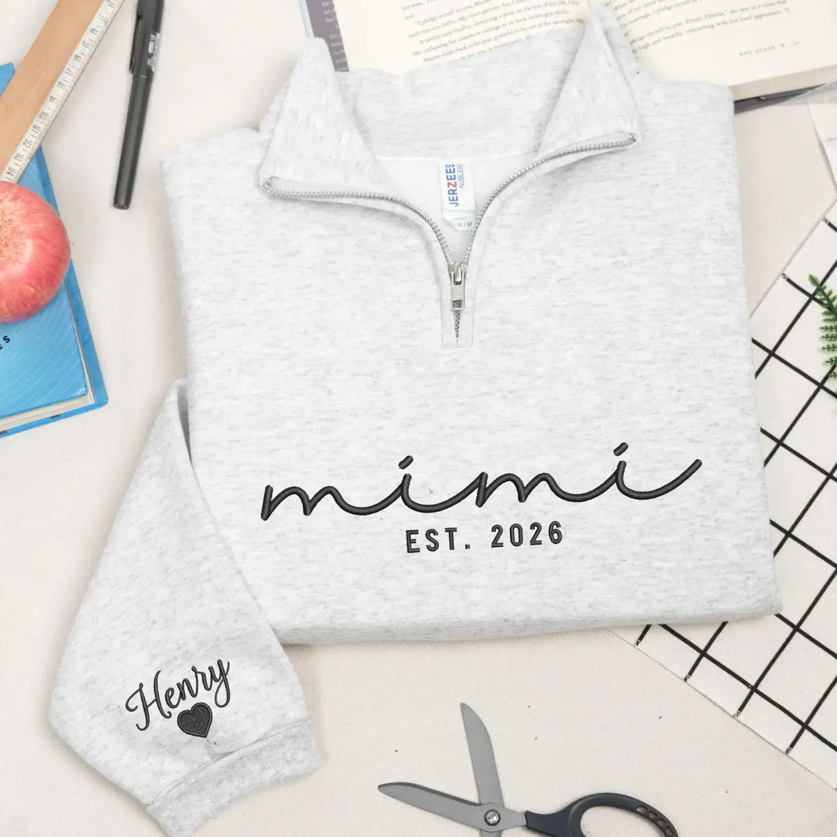 personalized mimi quarter zip sweatshirt embroidered with grandkids names custom grandma gift