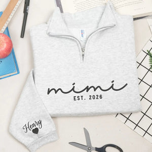 personalized mimi quarter zip sweatshirt embroidered with grandkids names custom grandma gift