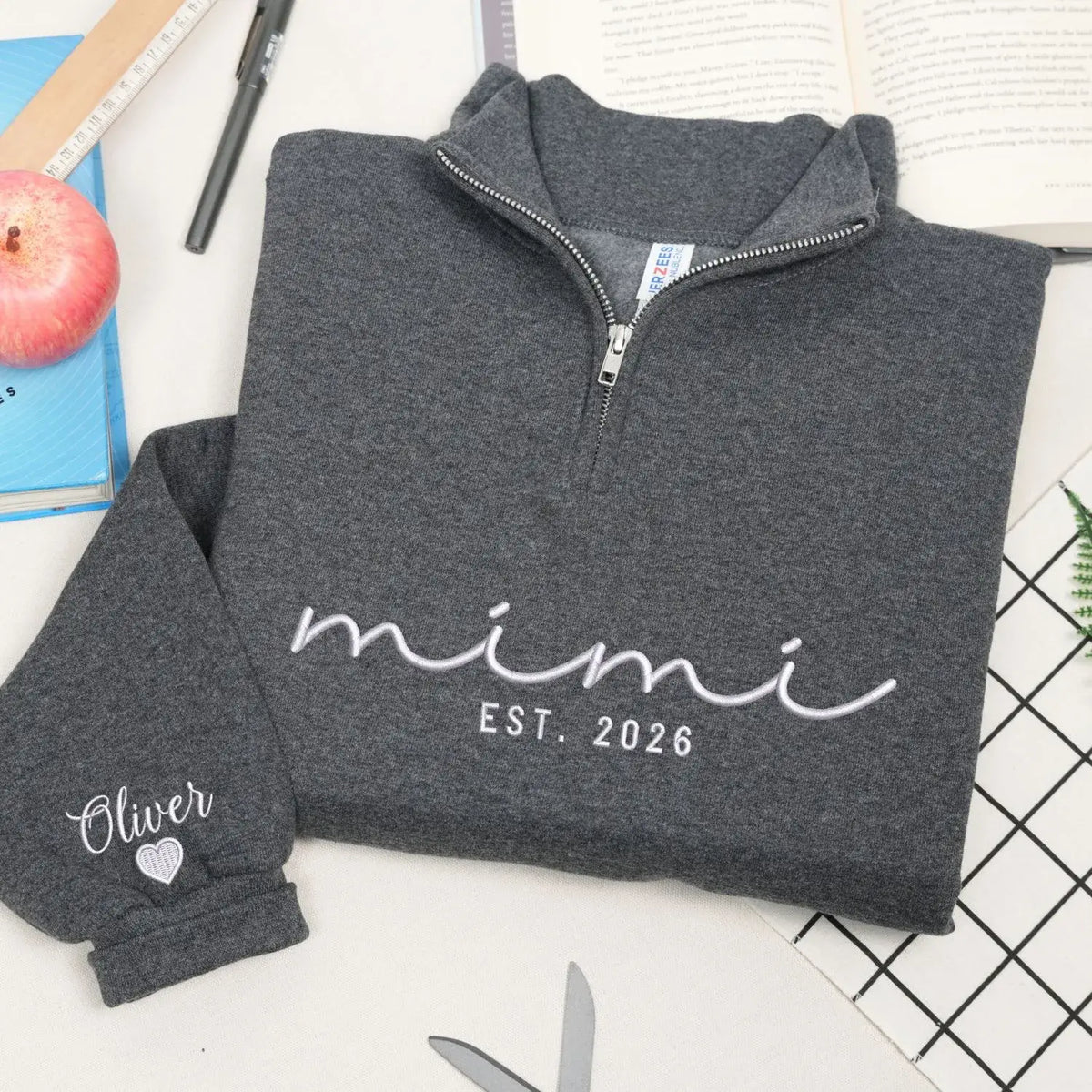personalized mimi quarter zip sweatshirt embroidered with grandkids names custom grandma gift