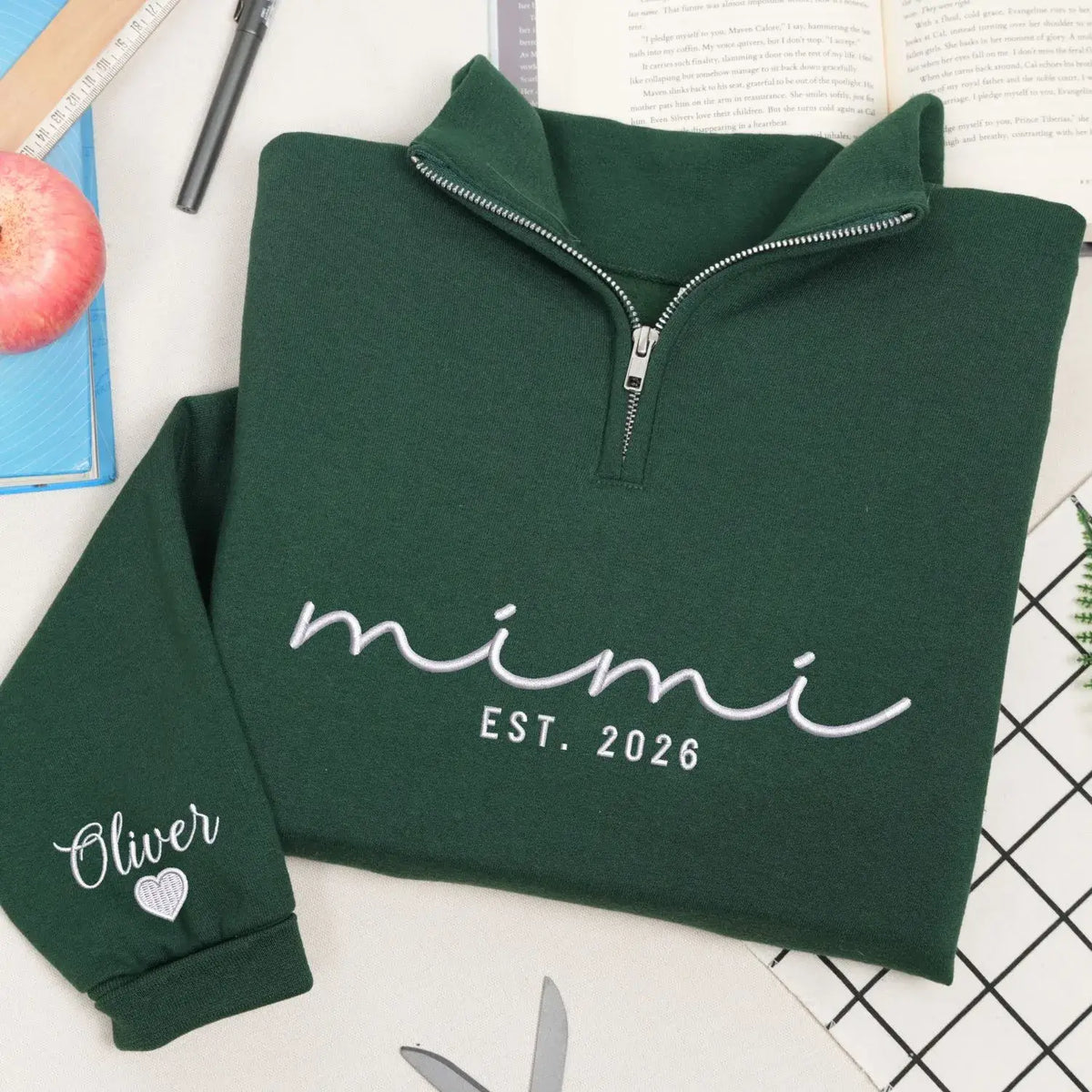 personalized mimi quarter zip sweatshirt embroidered with grandkids names custom grandma gift